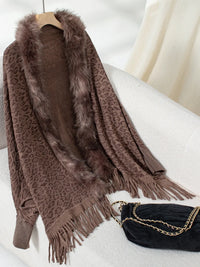 Rain Sorrento — Fringe Leopard Open Front Long Sleeve Poncho, alternate view 14