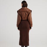 Neeko Chocolate Faux Leather Cropped Jacket-4
