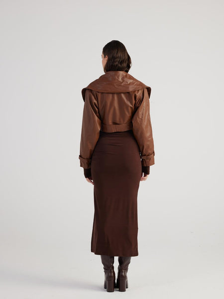 Neeko Chocolate Faux Leather Cropped Jacket-4