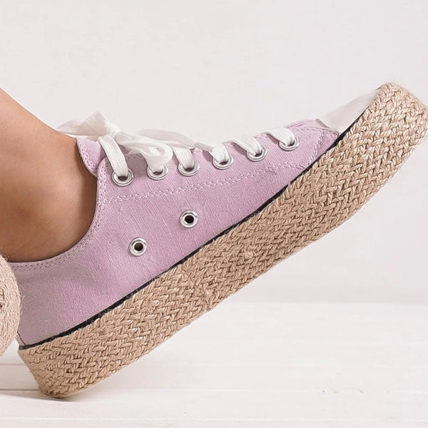 Beast Fashion Lace Up Woven Espadrille Sole Sneakers