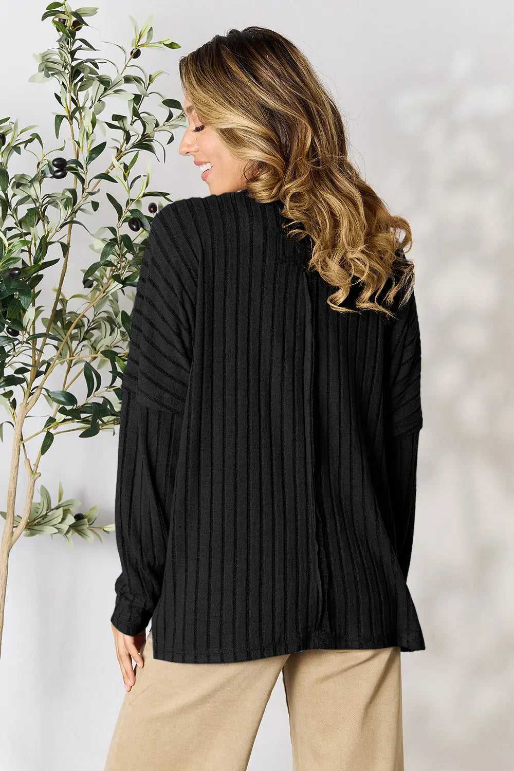 Vale Delacroix — Basic Bae Full Size Ribbed Round Neck Slit Knit Top, alternate view 9