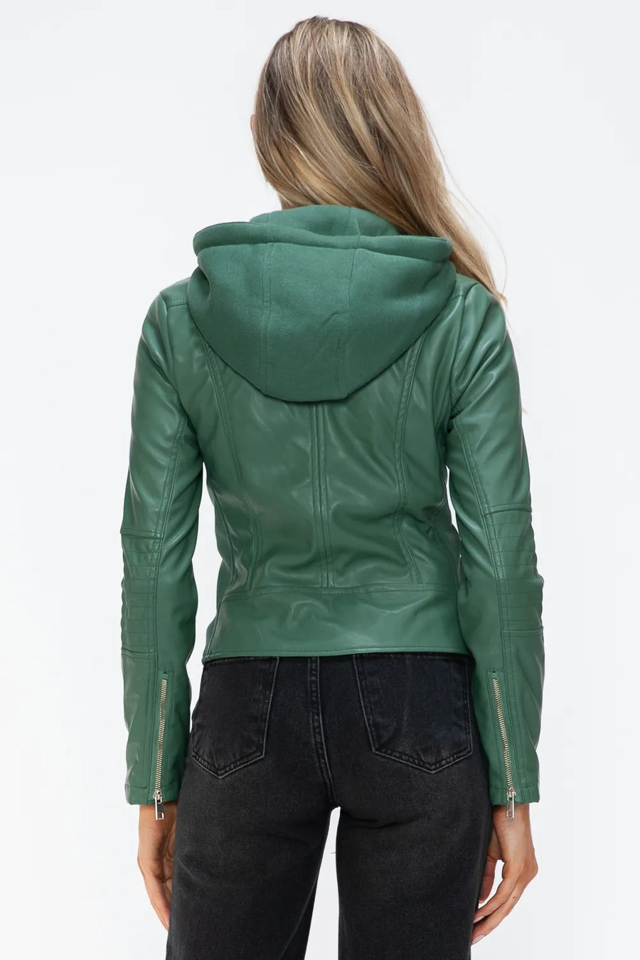 Winter Rosetti — Snobbish Faux Leather Zip Up Drawstring Hooded Jacket, alternate view 2