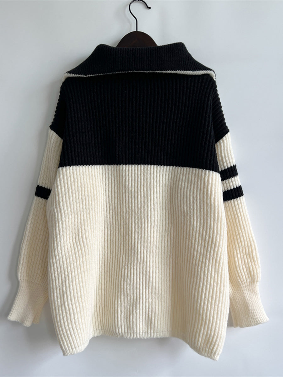 Lake Valmont — Ribbed Two-Tone Half Zip Sweater, alternate view 9