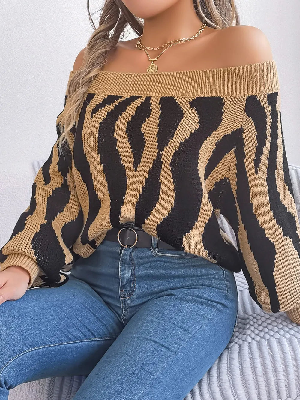 Rowan Bellamy — Off-Shoulder Animal Print Long Sleeve Sweater, alternate view 11