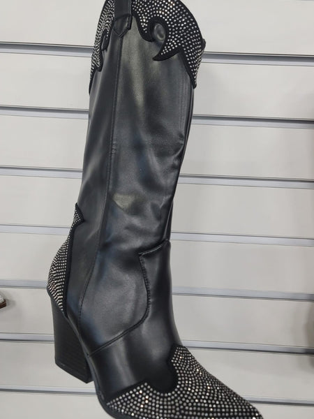 Weeboo Chunky Heel Rhinestone Decor Western Boots - Opulent Empire