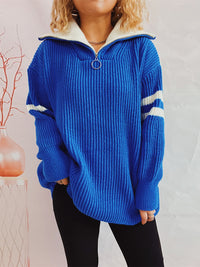 Lake Valmont — Ribbed Two-Tone Half Zip Sweater
