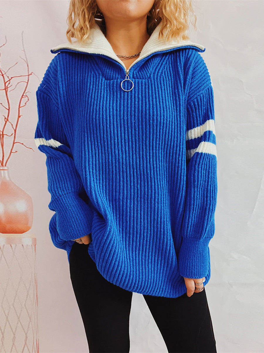 Lake Valmont — Ribbed Two-Tone Half Zip Sweater