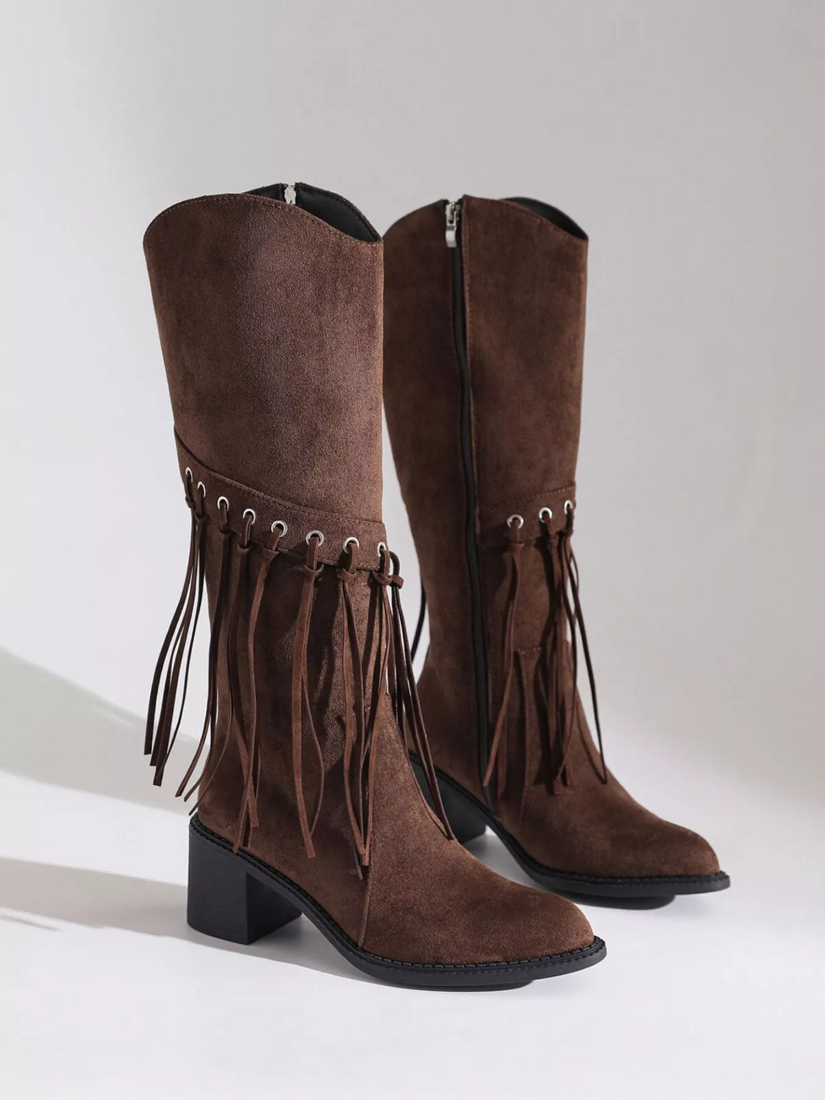 Dove Bellini — Fringe Point Toe Block Heels Boots Fashion Footwear, alternate view 5