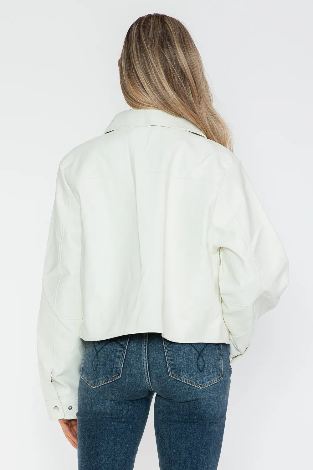 Ocean Rosetti — Snobbish Snap Down Long Sleeve PU Leather Jacket, alternate view 10