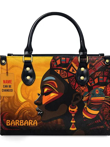 Luxury African Girl Print Leather Top-Handle Tote Handbag for Women