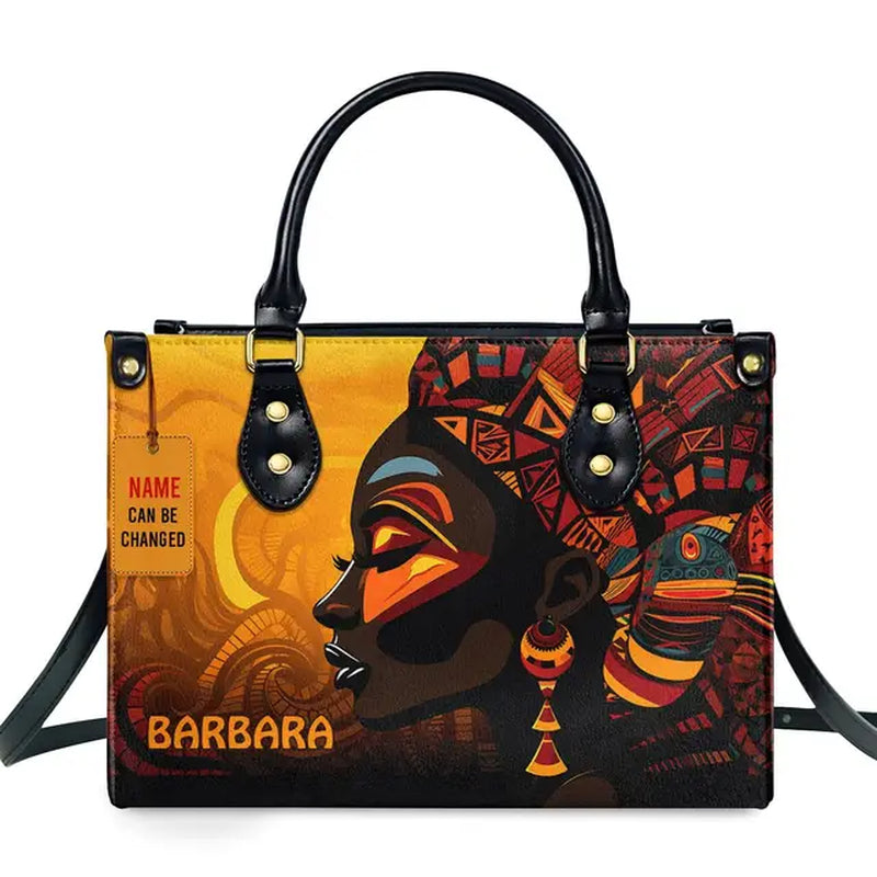 Jocelyn Montclair — Luxury African Girl Print Leather Top-Handle Tote Handbag, alternate view 26
