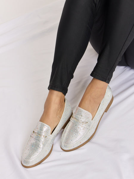 Forever Link Rhinestone Point Toe Loafers - Opulent Empire