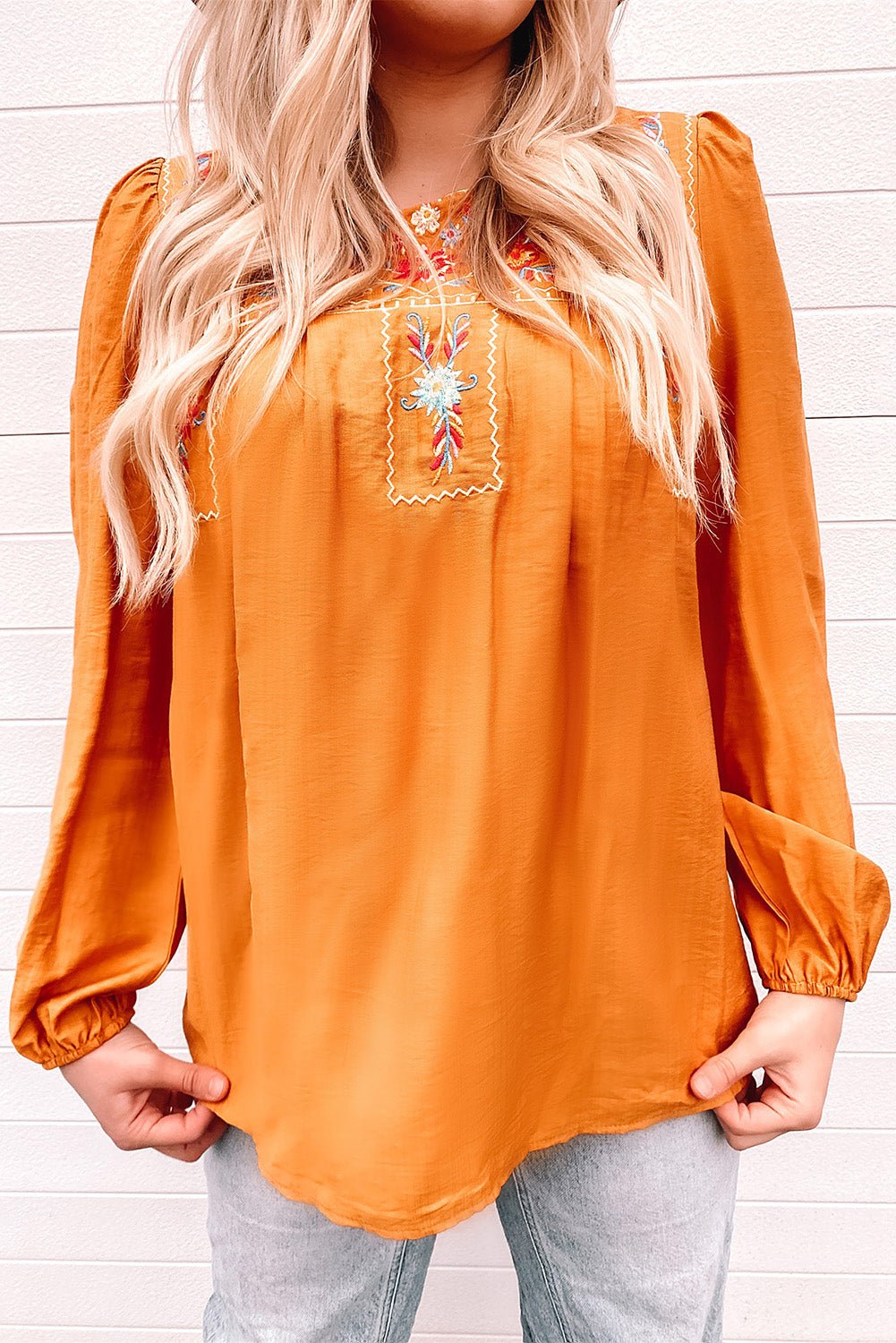 Embroidered Puff Sleeve Blouse - Opulent EmpireEmbroidered Puff Sleeve BlouseOpulent Empire