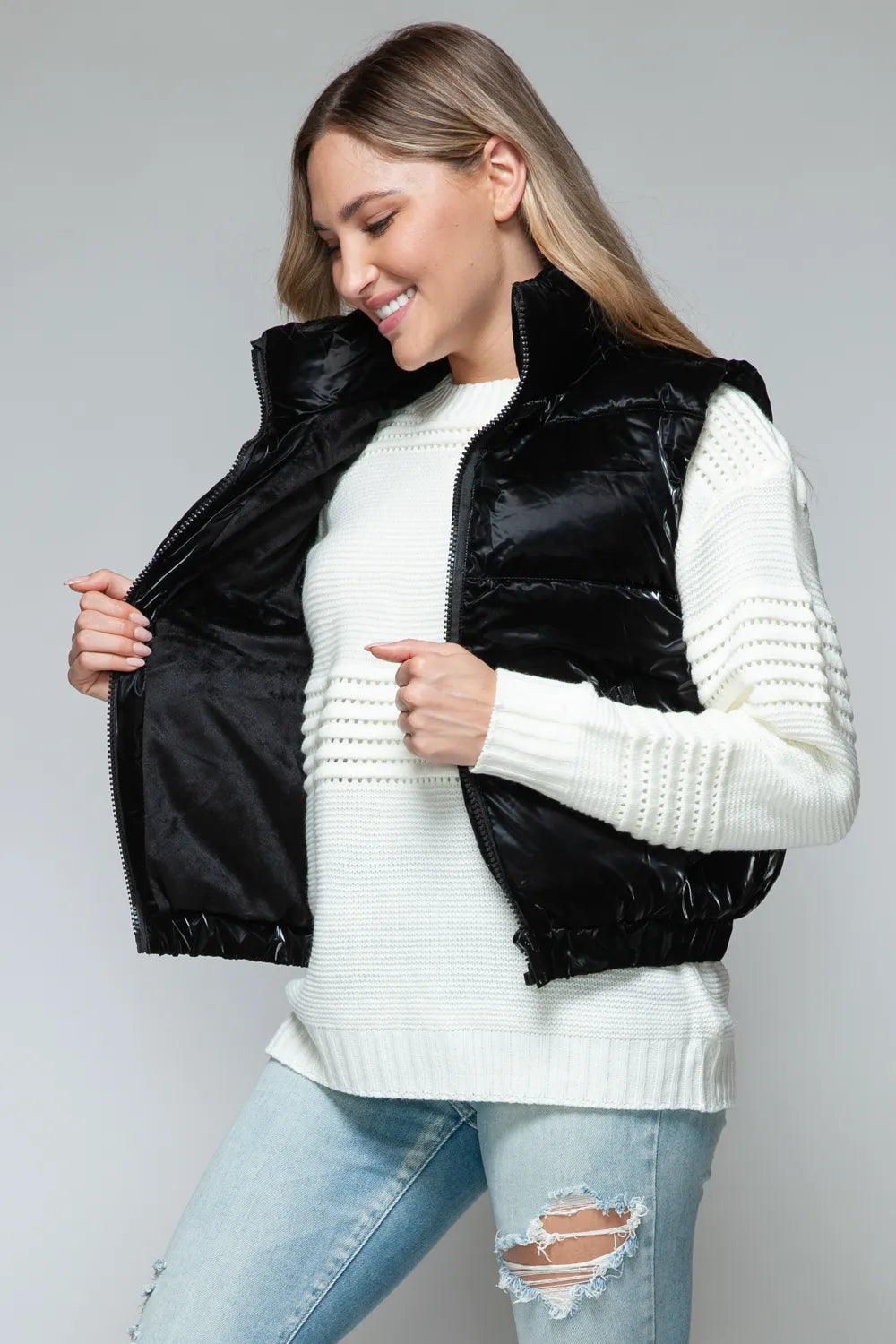 Sasha Rosetti — Snobbish Fine Fur Lining Quilted Vest Black Coat or Jacket, alternate view 3