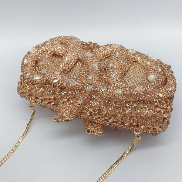 Python Diamond-studded Dinner Bag Magnetic Clasp Chain Clutch