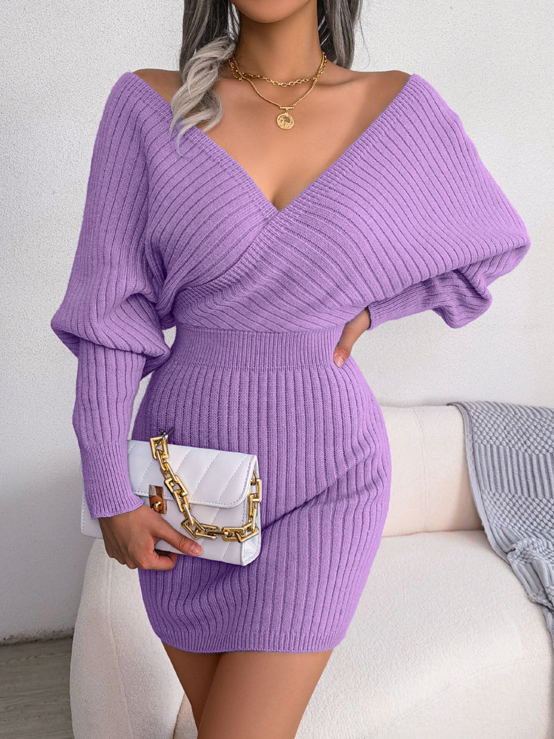 Bellamy Rousseau — Rib-Knit Dolman Sleeve Sweater Dress, alternate view 6