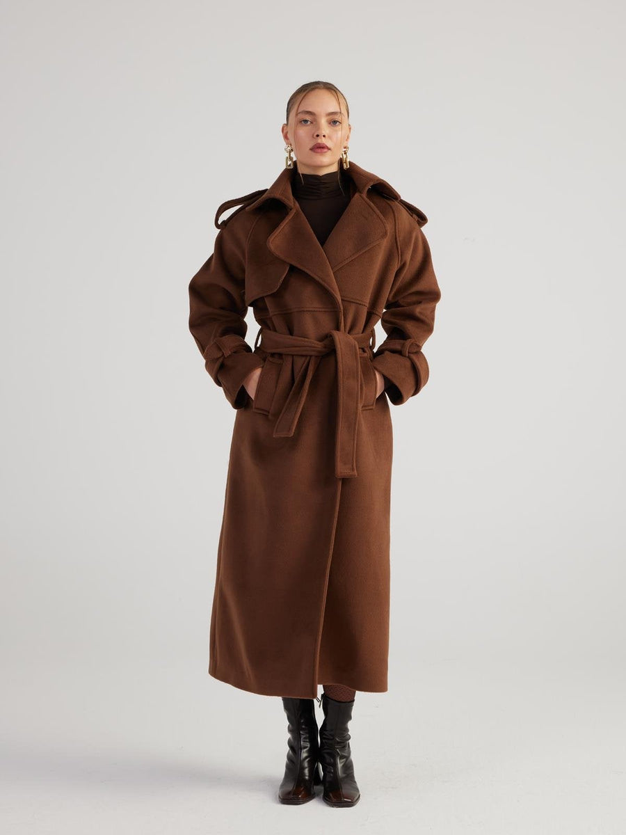 Nora Brown Cashmere Blend Maxi Coat