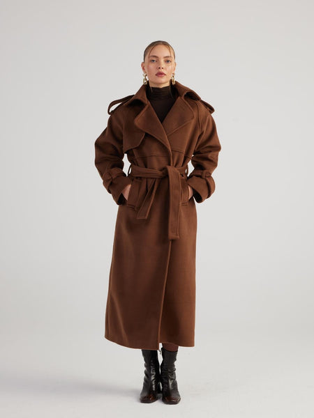 Nora Brown Cashmere Blend Maxi Coat