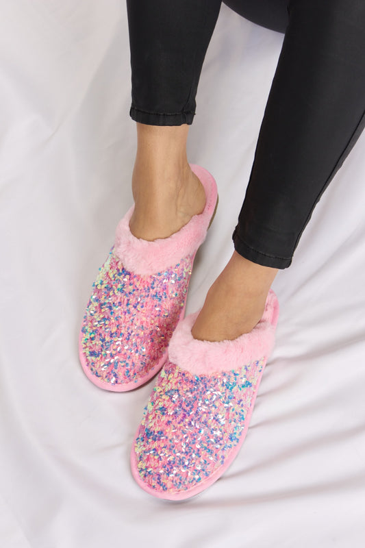 Forever Link Sequin Plush Round Toe Slippers - Opulent Empire