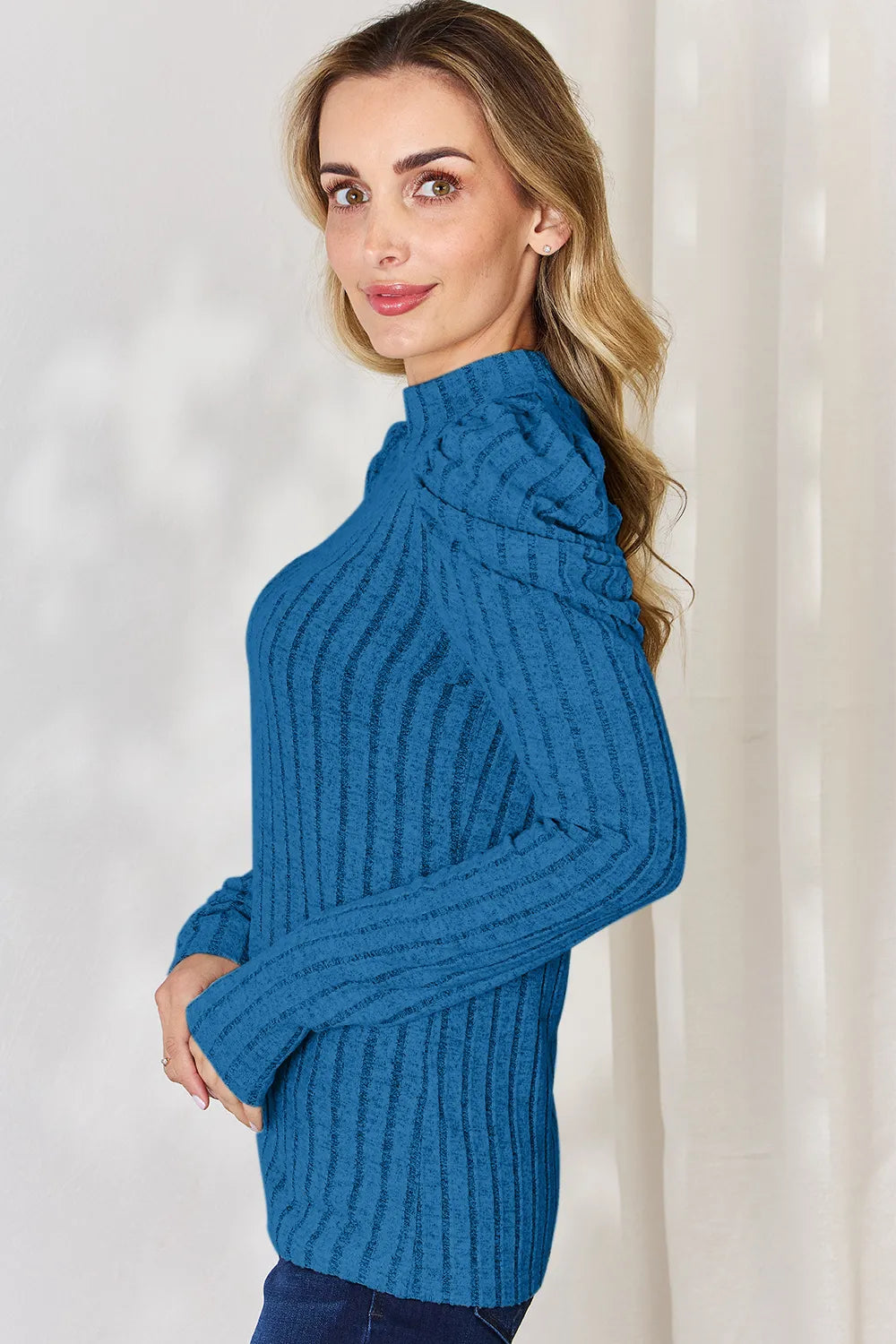Ciel Delacroix — Basic Bae Full Size Ribbed Mock Neck Puff Sleeve T-Shirt, alternate view 10