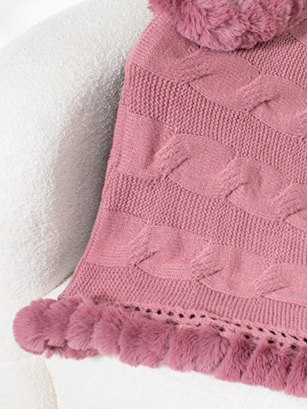 Cove Versailles — Fuzzy Hem Cable-Knit Poncho, alternate view 10