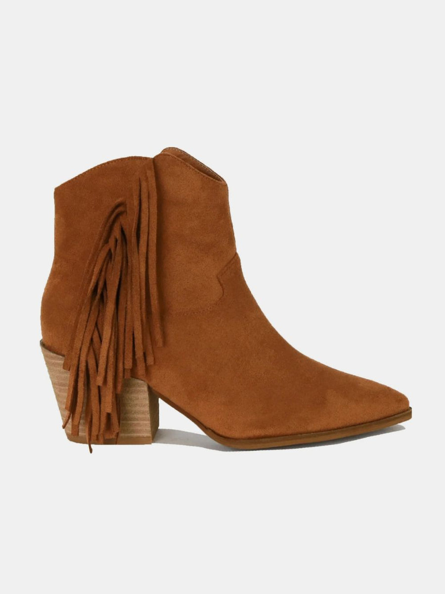 Beast Fashion Suede Fringe Point Toe Ankle Boots - Opulent Empire