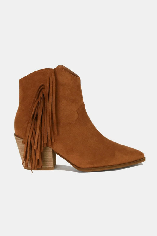 Beast Fashion Suede Fringe Point Toe Ankle Boots - Opulent Empire