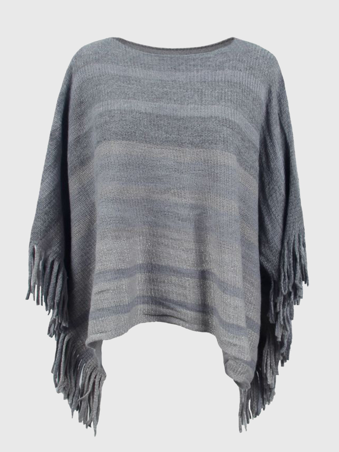 Emery Versailles — Striped Boat Neck Poncho with Fringes, alternate view 7