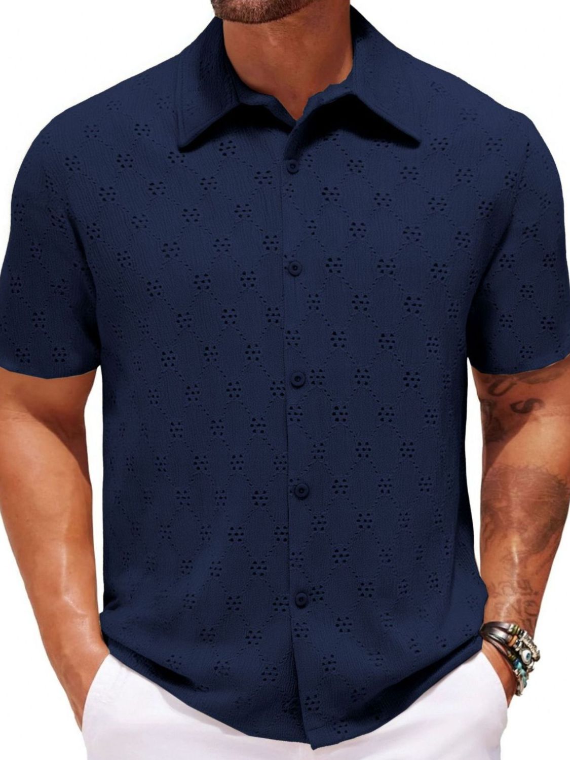 Leander — Men's Plus Size Button Down Short Sleeve Shirt, alternate view 4