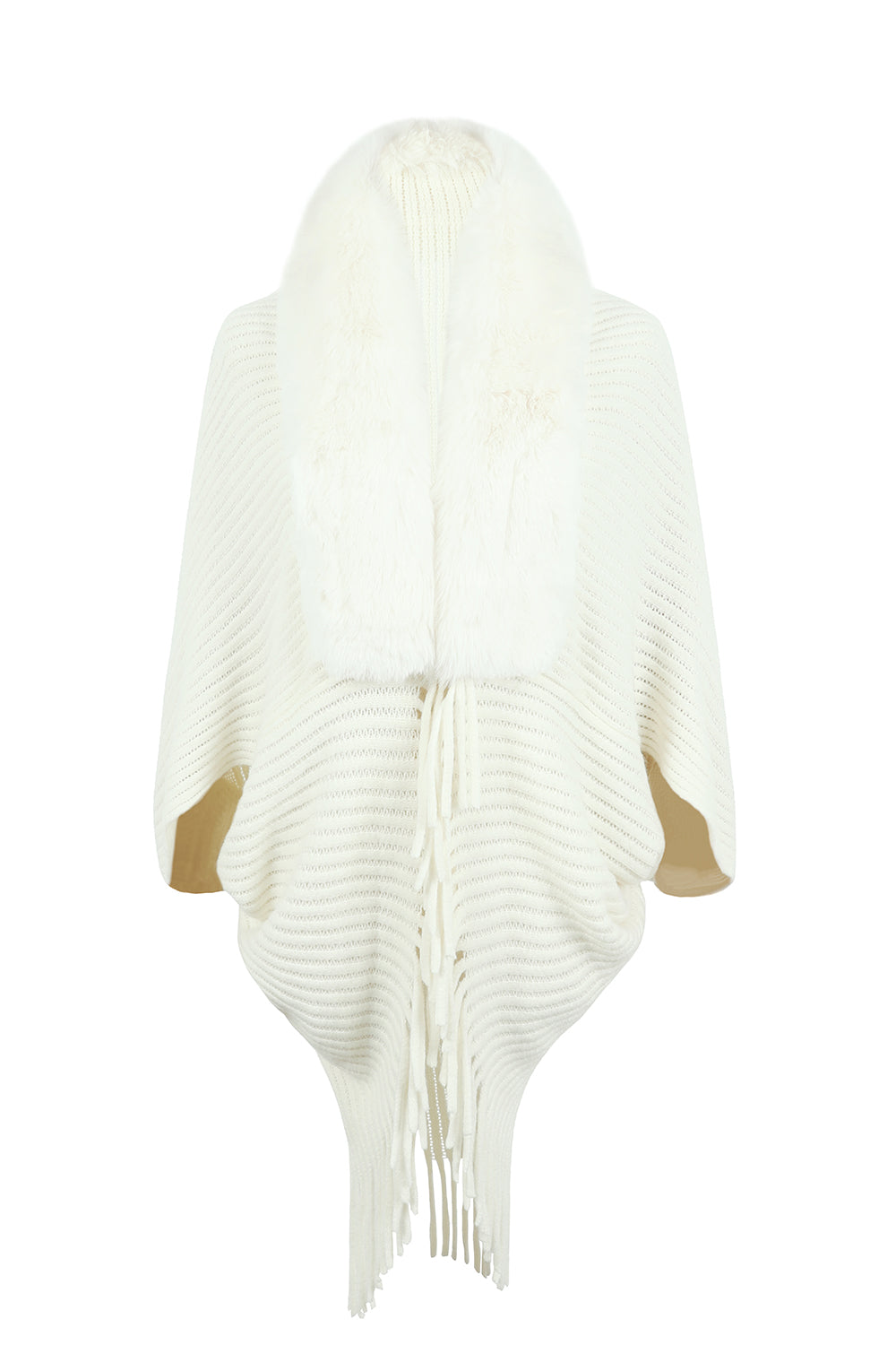 Paris Versailles — Fringe Detail Long Sleeve Ribbed Poncho, alternate view 4