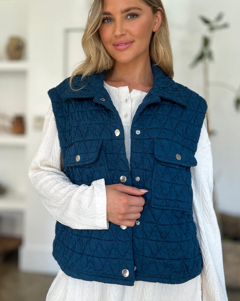 Double Take Full Size Pocketed Texture Snap Down Vest Coat