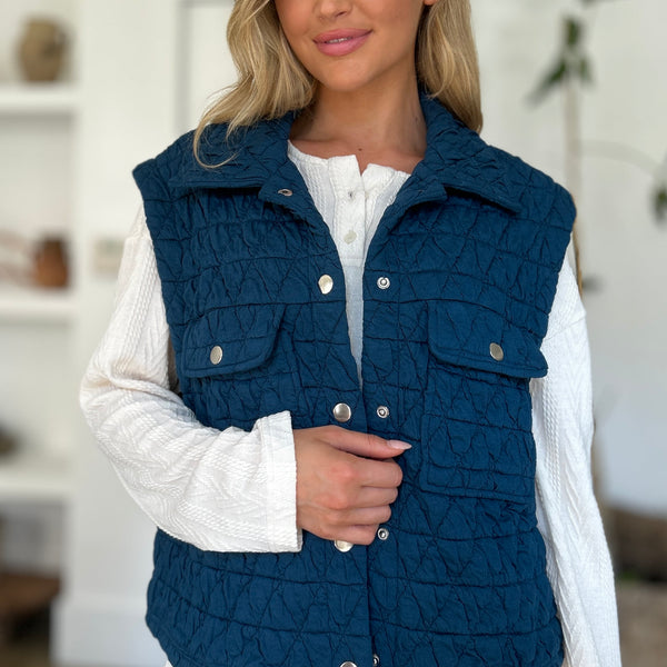 Double Take Full Size Pocketed Texture Snap Down Vest Coat