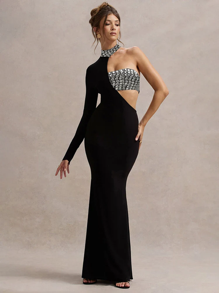 Kristall-Fischschwanzkleid mit asymmetrischen Cut-Outs