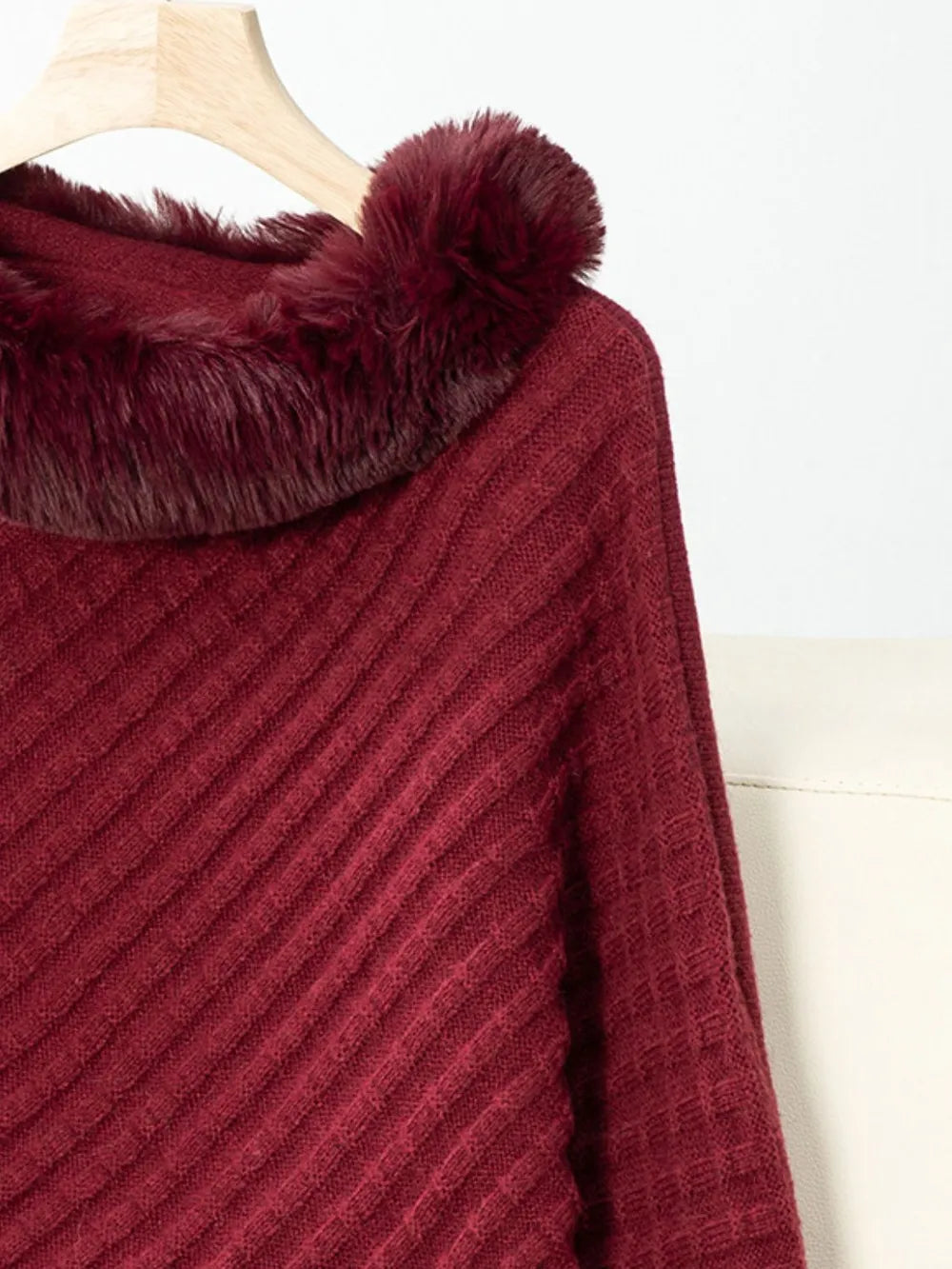 Reese Versailles — Fuzzy Trim Texture Three-Quarter Sleeve Poncho, alternate view 21