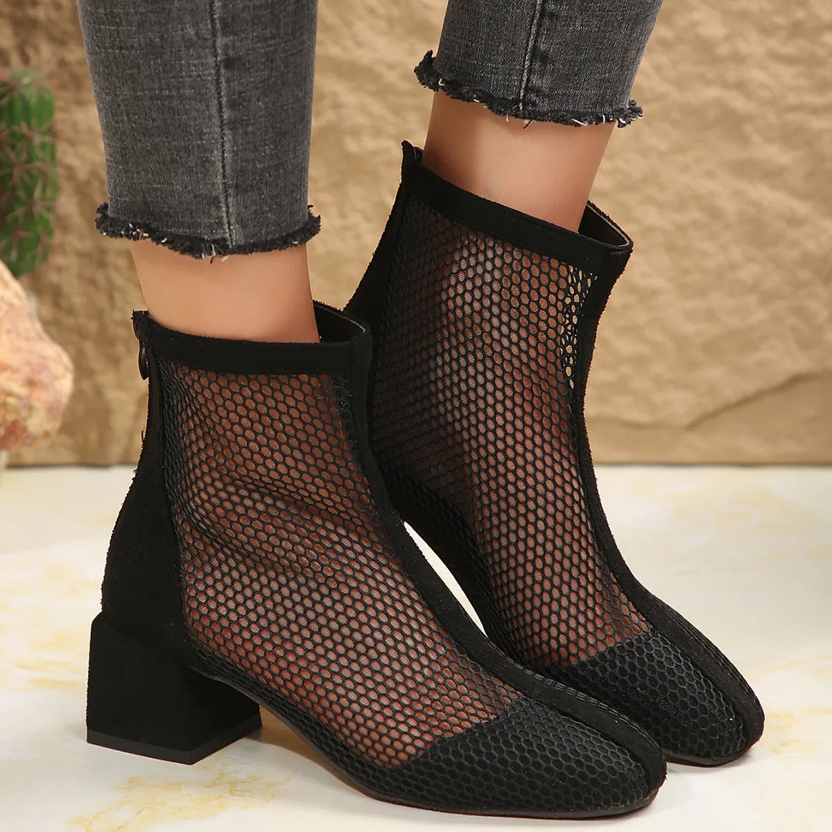 Fable Allegra — Mesh Block Heel Boots, alternate view 3