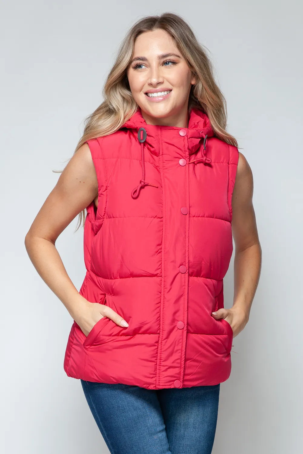 Reese Rosetti — Snobbish Snap and Zip Closure Hooded Vest Magenta Coat or Jacket