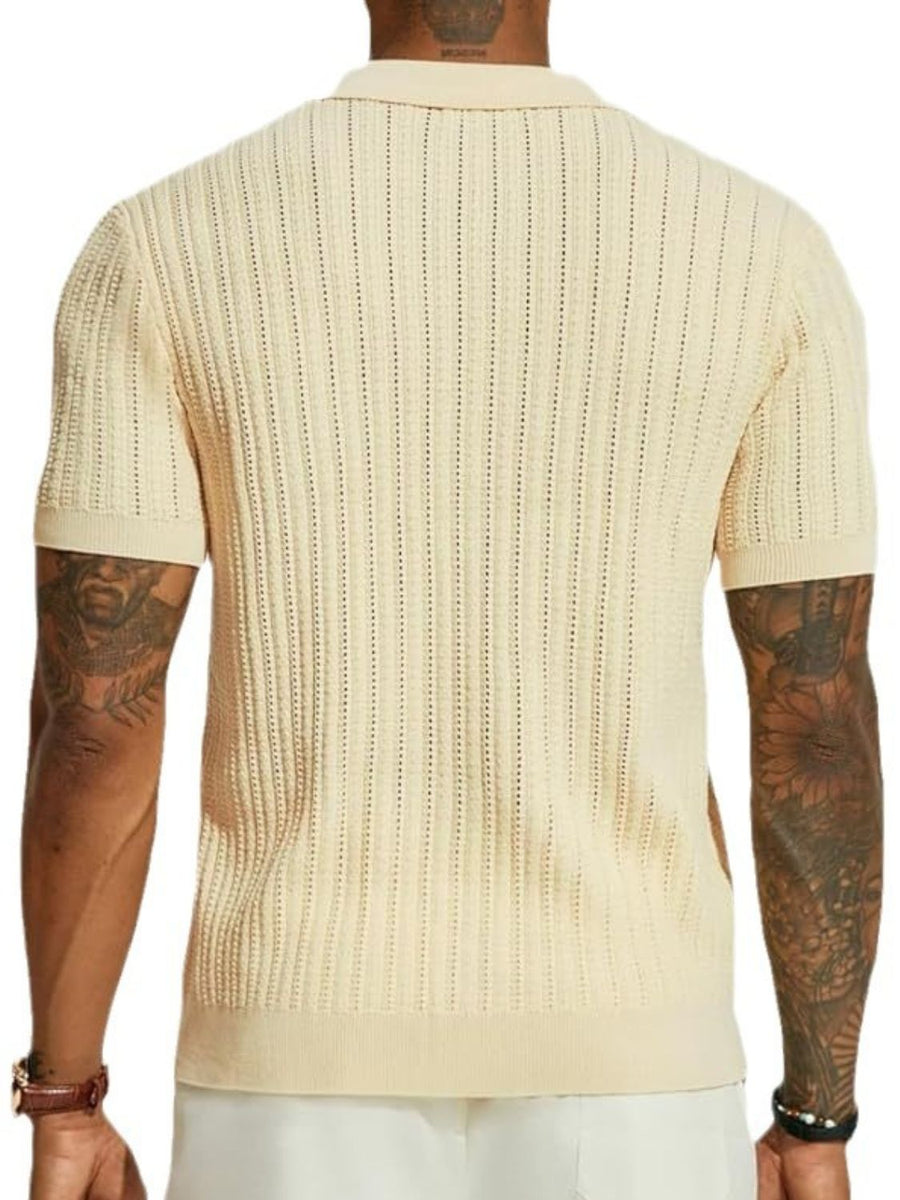 Yves — Men's Full Size Openwork Button Down Collared Neck Shirt Plus Size, alternate view 2