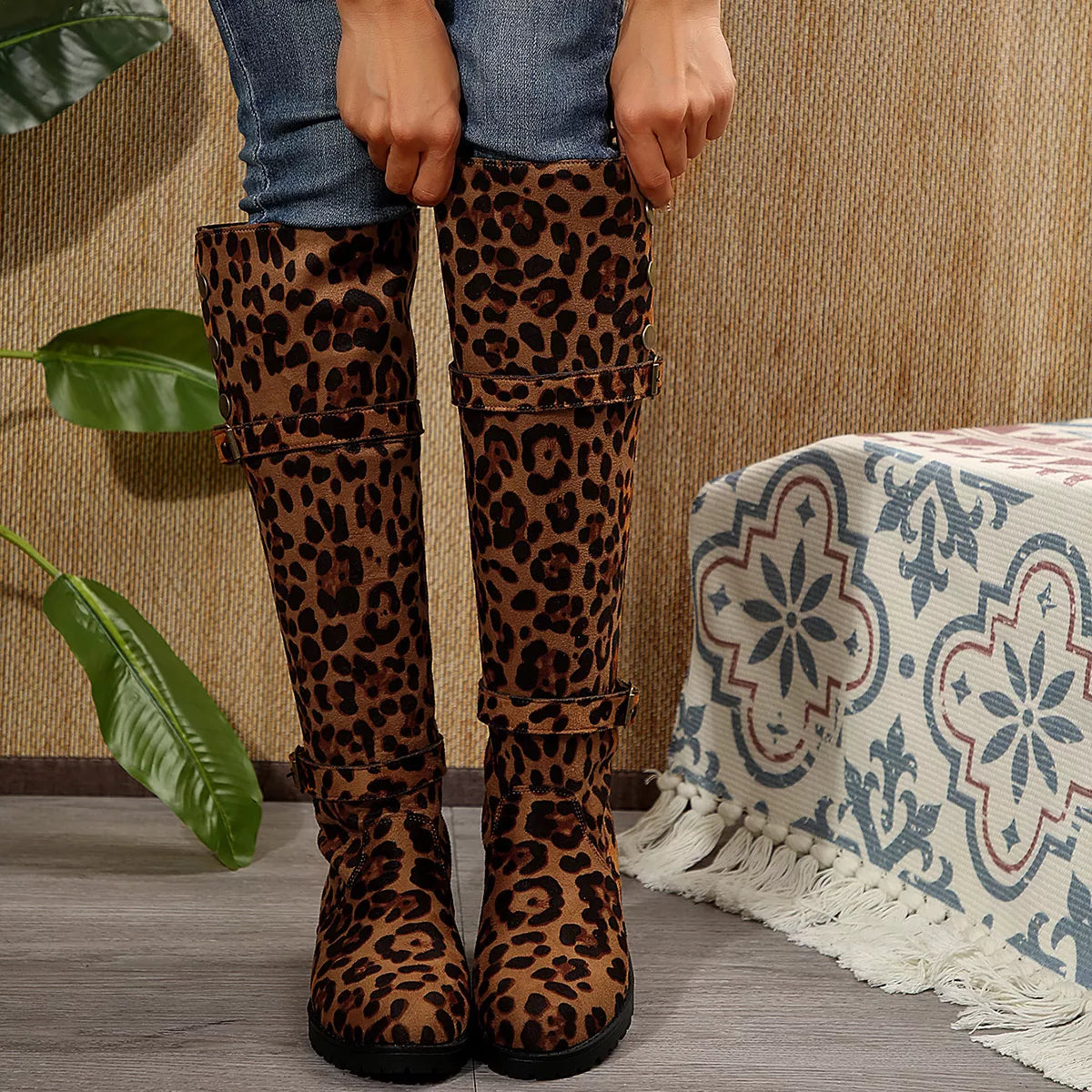 Quinn Marino — Leopard Block Heels Boots Leopard Fashion Footwear