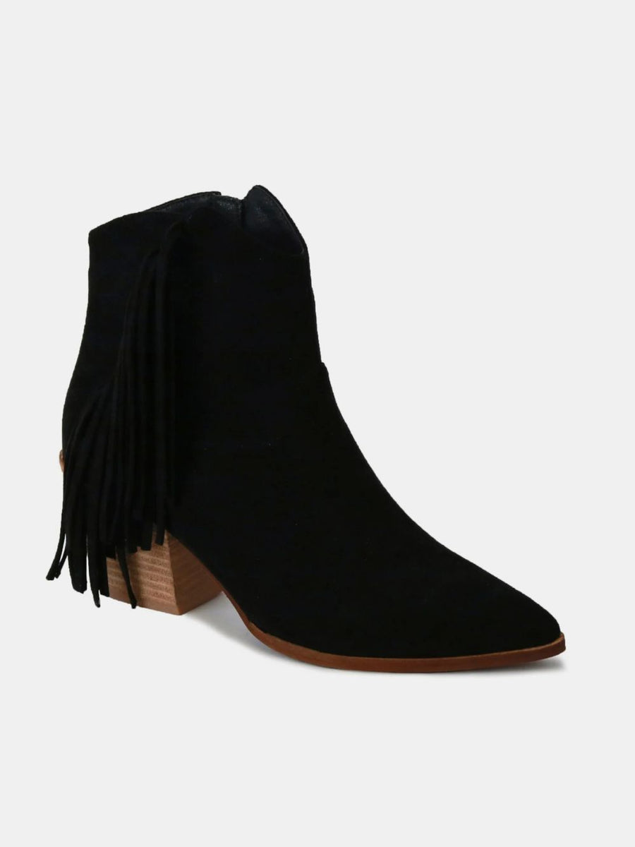 Beast Fashion Suede Fringe Point Toe Ankle Boots - Opulent Empire