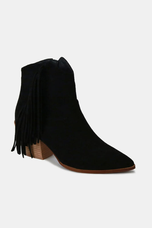 Beast Fashion Suede Fringe Point Toe Ankle Boots - Opulent Empire