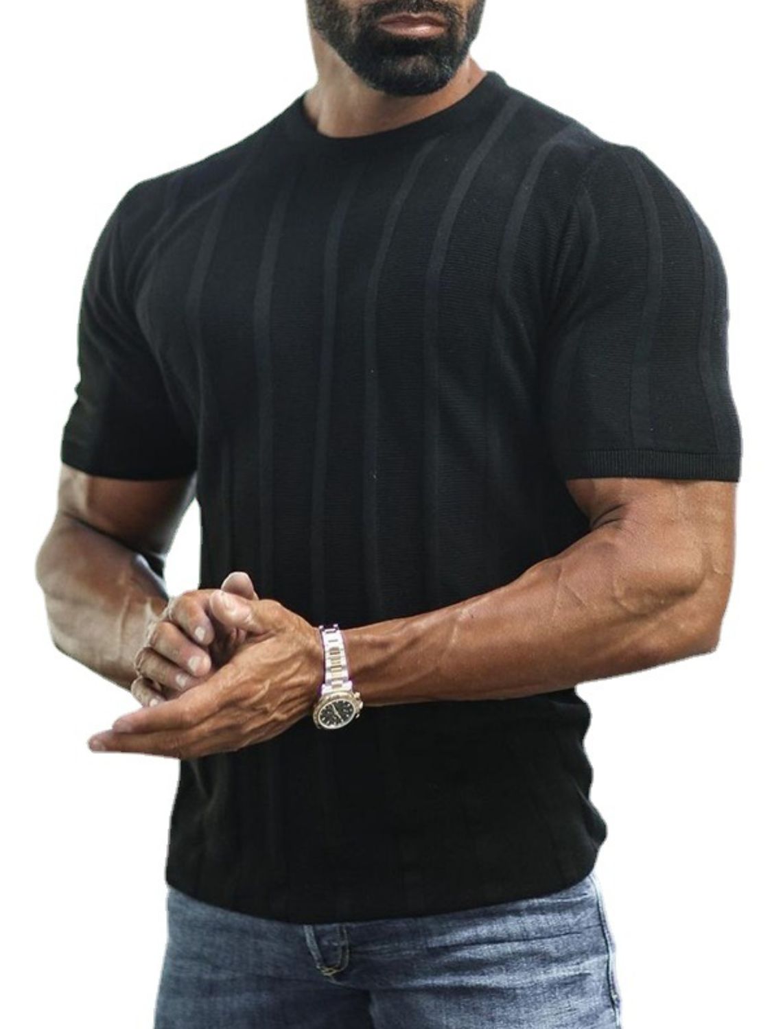 Isidore — Men's Plus Size Striped Round Neck Short Sleeve T-Shirt, alternate view 3