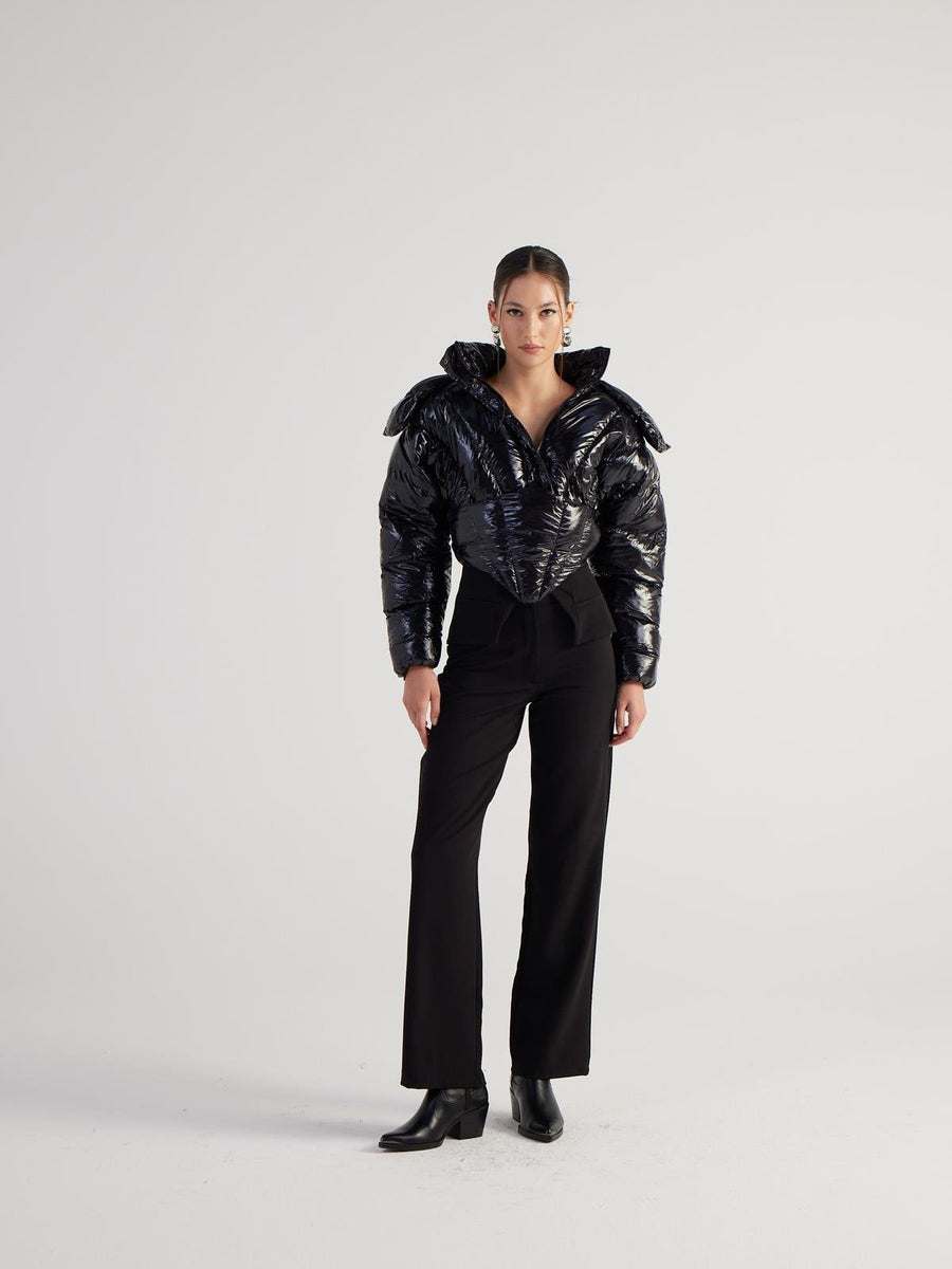 Aida Black Puffer Hooded Jacket