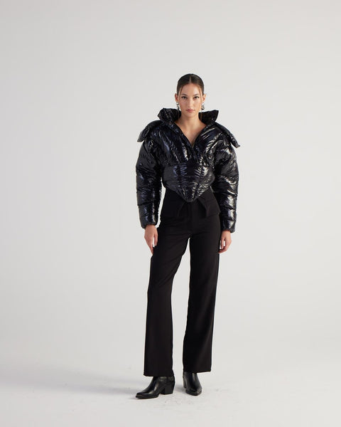 Aida Black Puffer Hooded Jacket