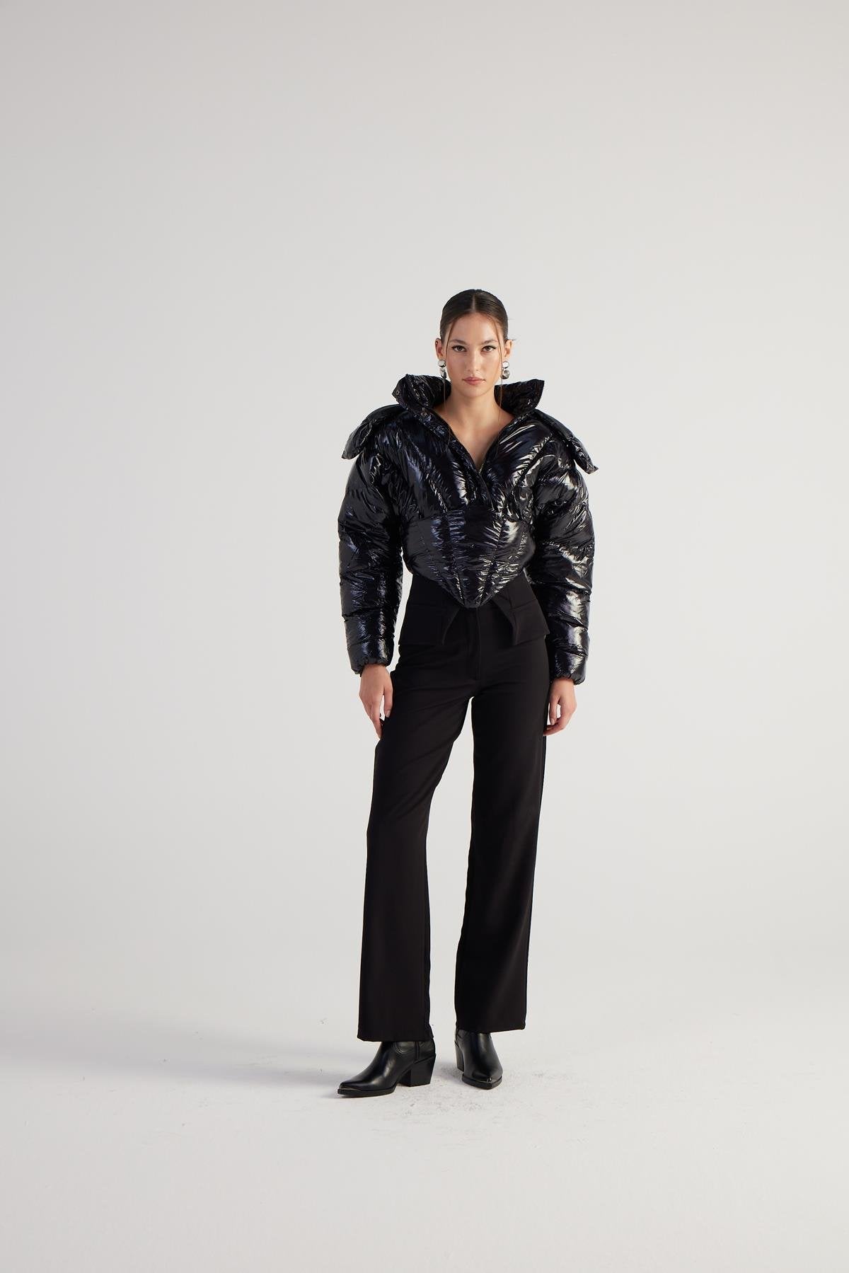 Aida — Black Puffer Hooded Jacket