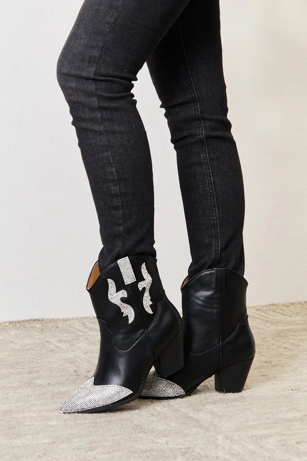 Paris Allegra — East Lion Corp Rhinestone Pointed Boots Black Fashion Footwear, alternate view 5