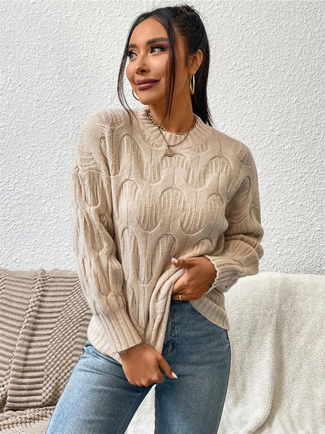 Monroe Delacroix — Round Neck Long Sleeve Sweater, alternate view 3