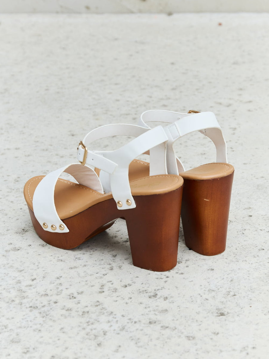 DDK Time After Time Wooden Platform Strap Heels - Opulent Empire