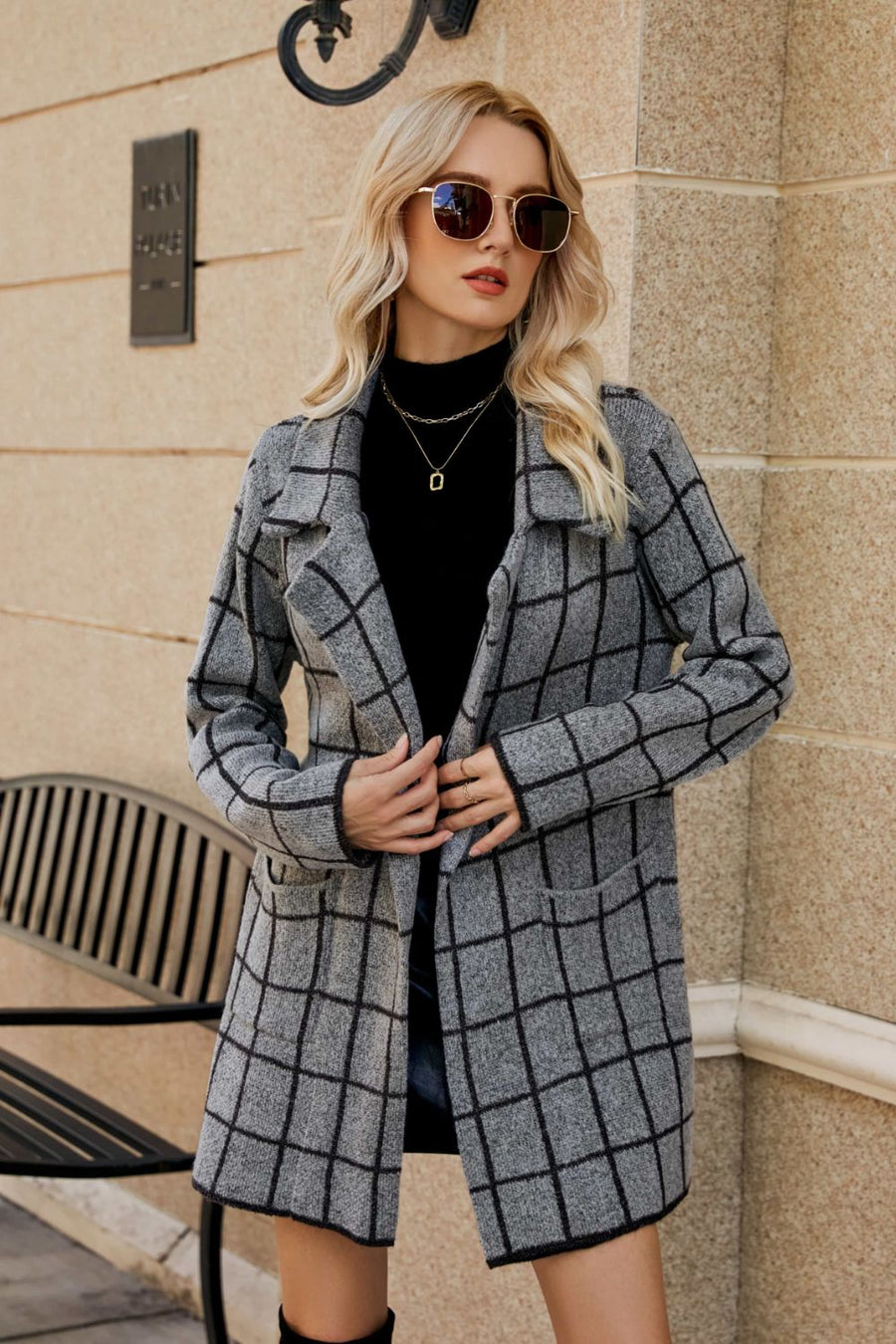 Wren Moreau — Printed Open Front Lapel Collar Cardigan with Pockets, alternate view 2