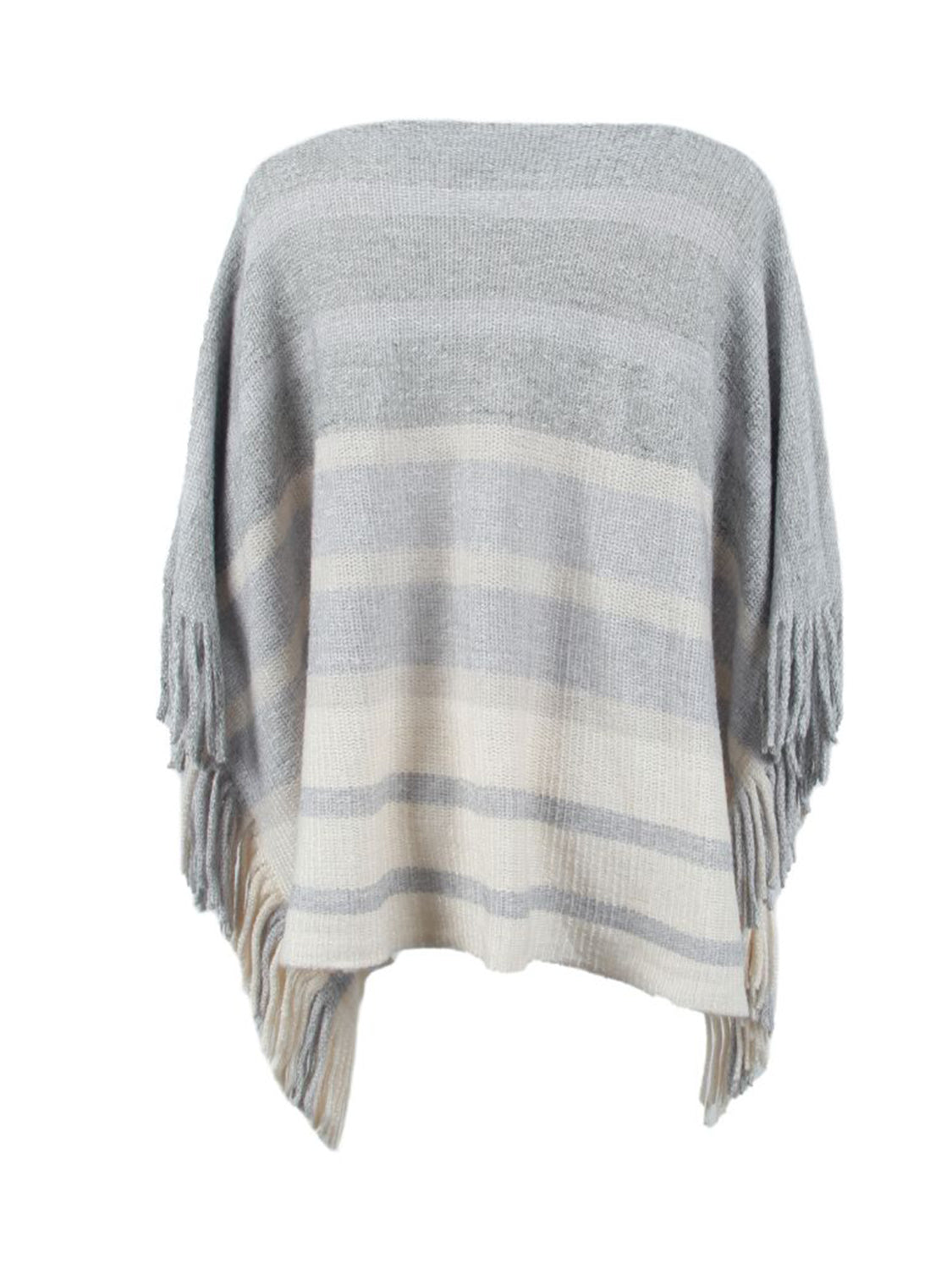 Emery Versailles — Striped Boat Neck Poncho with Fringes, alternate view 14