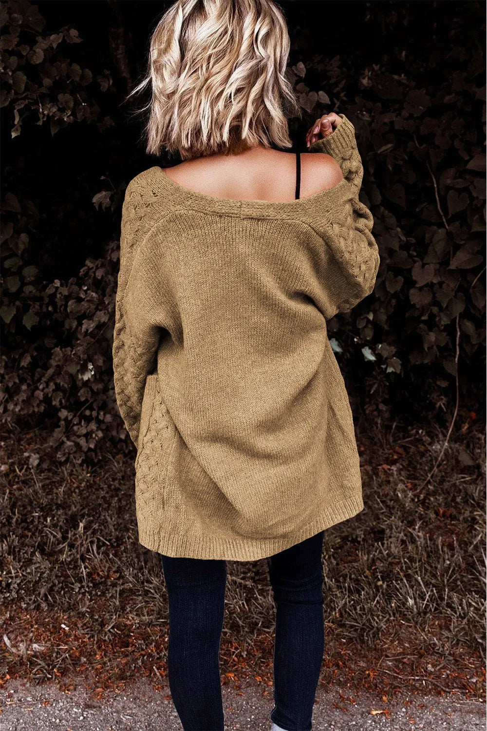 Perrin Delacroix — Open Front Dropped Shoulder Cardigan with Pockets, alternate view 24